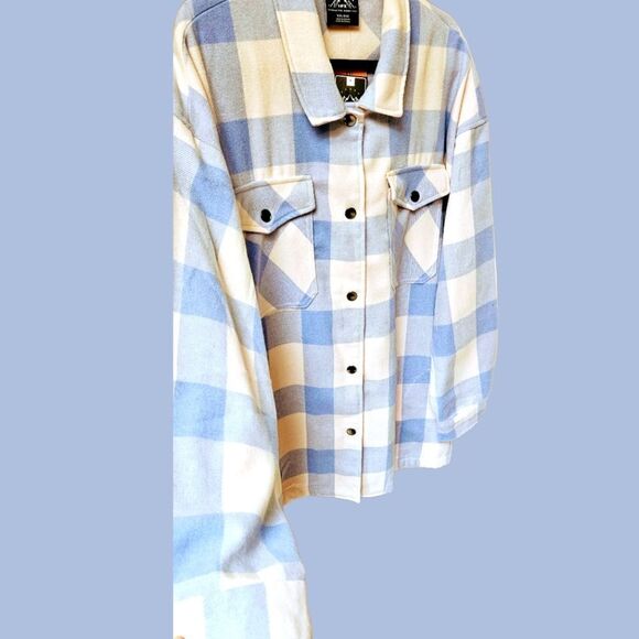 HFX Women's Plus Size Blue & White Plaid SHACKET JACKET XXL - Picture 9 of 16